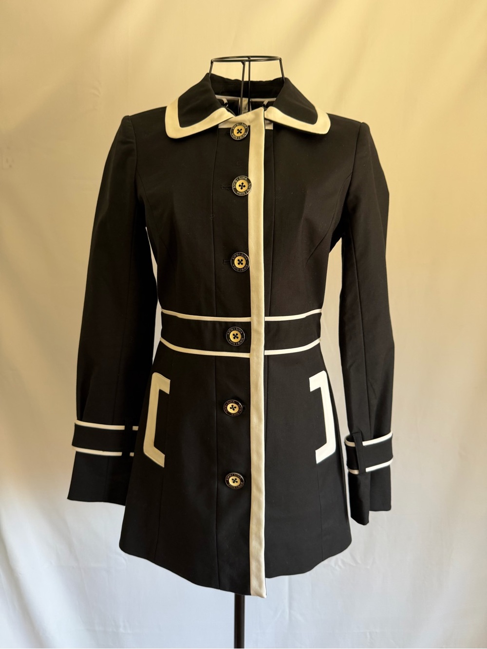 White House Black Market Black Pea Coat with White Trim